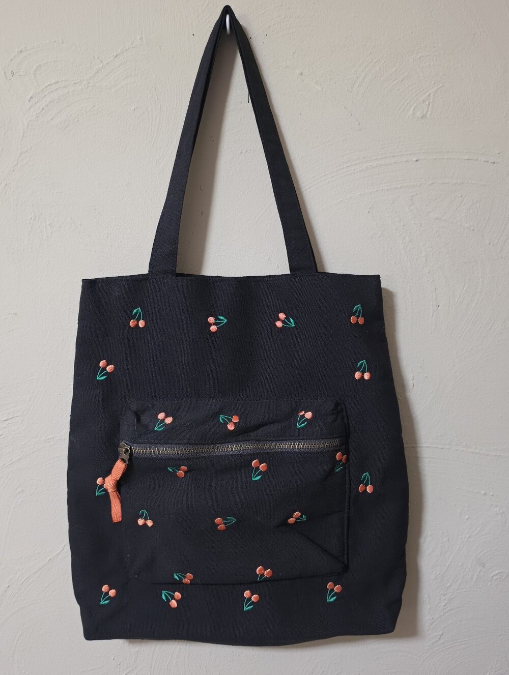 Black Canvas Cherry Tote Bag
